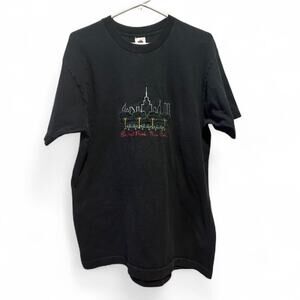 Vintage 90s New York Shirt Large Central Park Twin Towers Skyline Embroidered